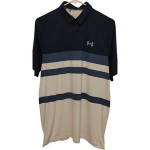 Under Armour Golf Polo‎ Shirt Mens Medium Blue Striped Performance Stretch
